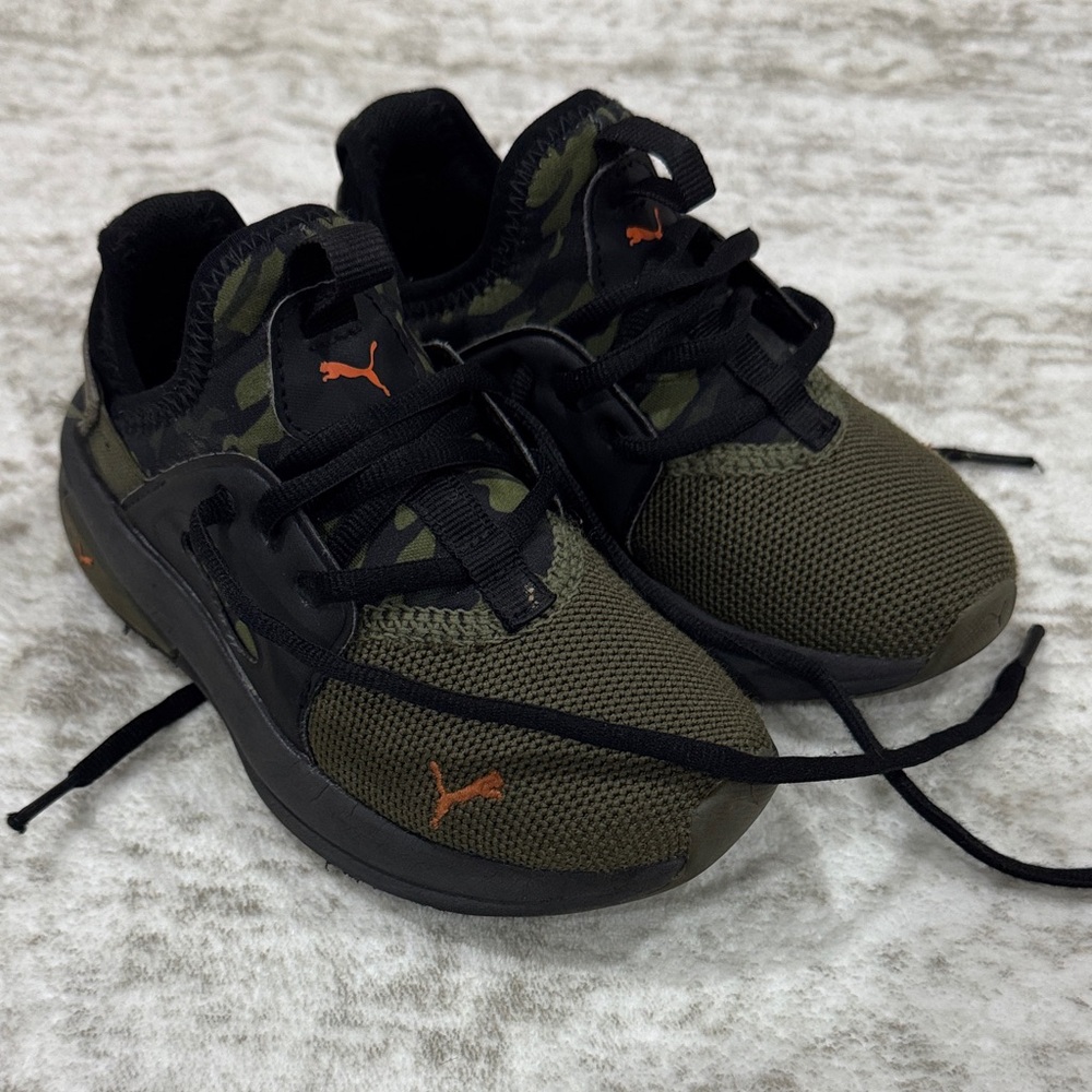 Puma Kids Camouflage Sneakers - Black and Green Boys 13c